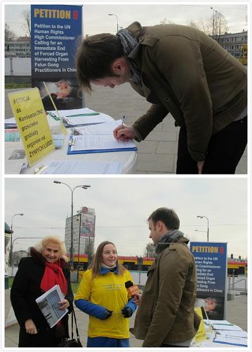 '波兰电视台记者签名,并采访法轮功学员'