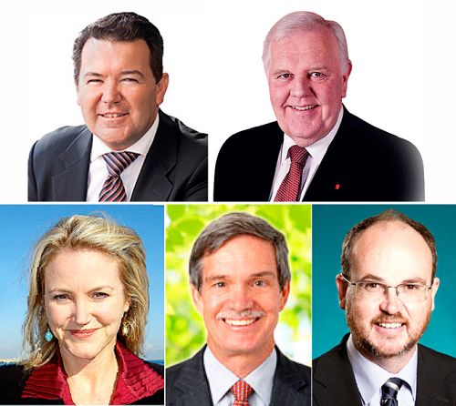 图1:1月底神韵艺术团再临澳大利亚西澳省珀斯,开启神韵在亚太的巡演。多位西澳的联邦参议员和西澳省议员向神韵在珀斯演出的主办方发出贺信,赞赏神韵演出的非凡技艺以及对澳洲社会的良好贡献。图为发出贺信的3位西澳联邦参议员迪恩·史密斯(Dean Smith,上左)、乔·布洛克(Joe Bullock,上右)和梅丽莎·帕克(Melissa Parke,下左),及西澳省财长及公民和多元文化厅长迈克·纳汉博士(Dr Mike Nahan,下中)和西澳省议员比尔·约翰斯顿(Bill Johnston,下右)