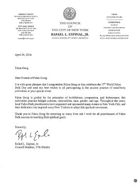 布鲁克林市议员拉斐尔•埃斯皮纳尔(Rafael Espinal)的赞扬