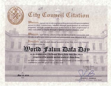 史坦顿岛市议员约瑟夫•博雷利(Joseph Borelli)的褒奖