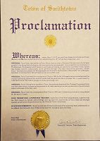 纽约长岛史密斯敦镇镇长(Town of Smithtown)帕特里克·卫翘颁发的褒奖