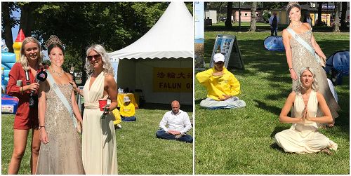 '图1：HÄNT媒体的记者非常高兴地与法轮功学员合影留念'