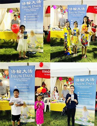 '图3:越南青少年高兴地拿着法轮大法真相资料和莲花书签拍照'