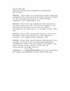 '图11:纽芬兰省沃布什(Wabush)市宣布2019年5月13日为沃布什“法轮大法日”。'