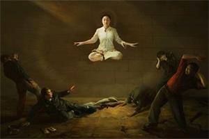 '油画《震撼》 邪不压正,迫害法轮功的恶人内心是恐惧的'