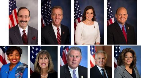 '图1:九位给世界法轮大法月褒奖的纽约联邦和州议员。从左至右,从上至下:'