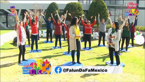 '图3~4:采访结束后,学员们展示了第三套法轮功功法,让观众们感受到功法“缓、慢、圆”的功法特征。法轮功学员也介绍了炼功对身体的好处,以及自己如何在家里炼的要点。'