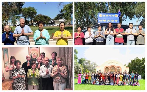 图2:墨尔本越南裔法轮功学员、东南区炼功点学员、西人学法小组学员、真相车队大法弟子恭祝师尊过年好。