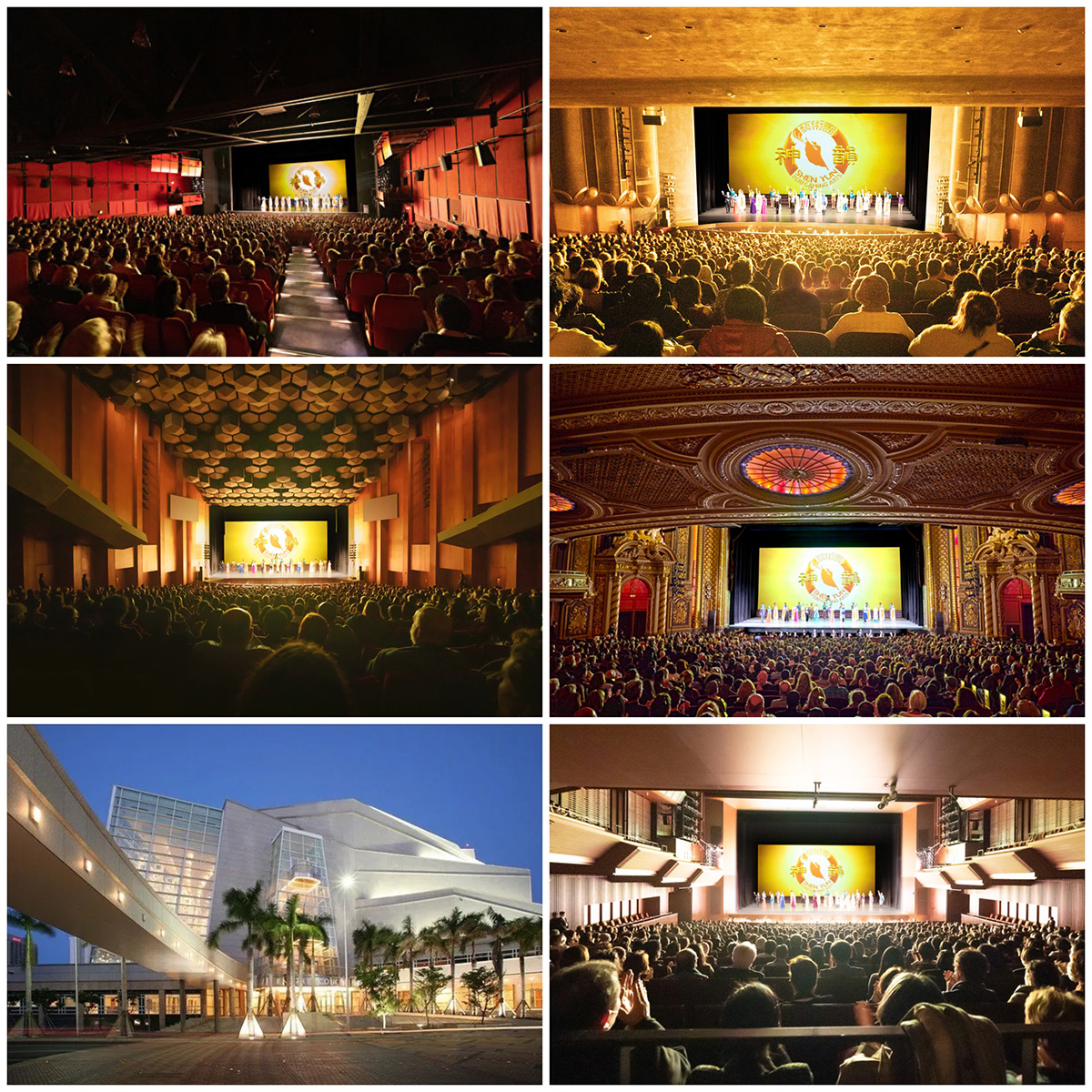 图1:圣诞节过后,神韵艺术团在欧洲德国柏林(图上,左),美国西海岸加州圣荷西(图上,右),美国德州休斯顿(图中,左),麻州波士顿(图中,右)、佛罗里达迈阿密(图下,左),以及日本八王子市(图下,右)陆续登台,展开“2023神韵晚会”在各地的巡演演出。(明慧网合成图)。