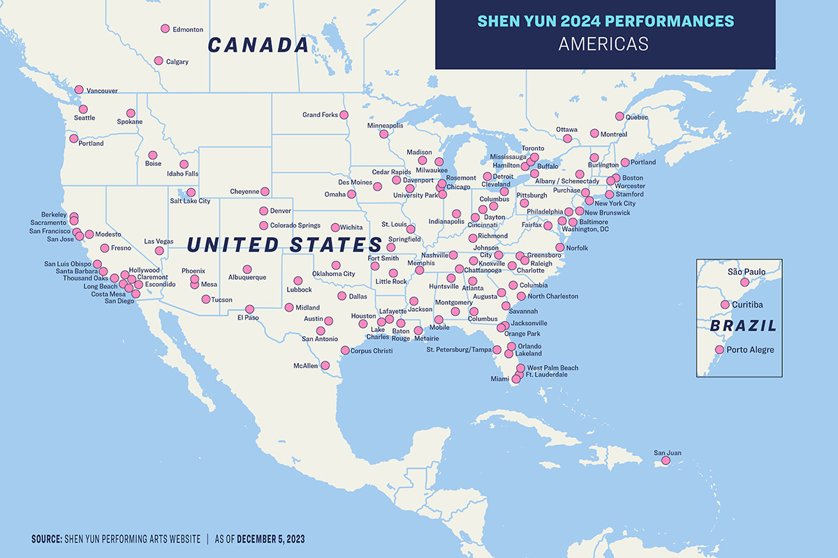 图7:在北美,神韵将莅临美国四十多个州及华盛顿DC和加拿大四省九个城市,上演数百场演出。也将到访拉丁美洲的巴西、墨西哥等国家演出。(大<span style='max-width:0px!important;margin-left:-4px;color:#eee!important;'>.</span>纪<span style='max-width:0px!important;margin-left:-4px;color:#eee!important;'>.</span>元<span style='max-width:0px!important;margin-left:-4px;color:#eee!important;'>;</span>)