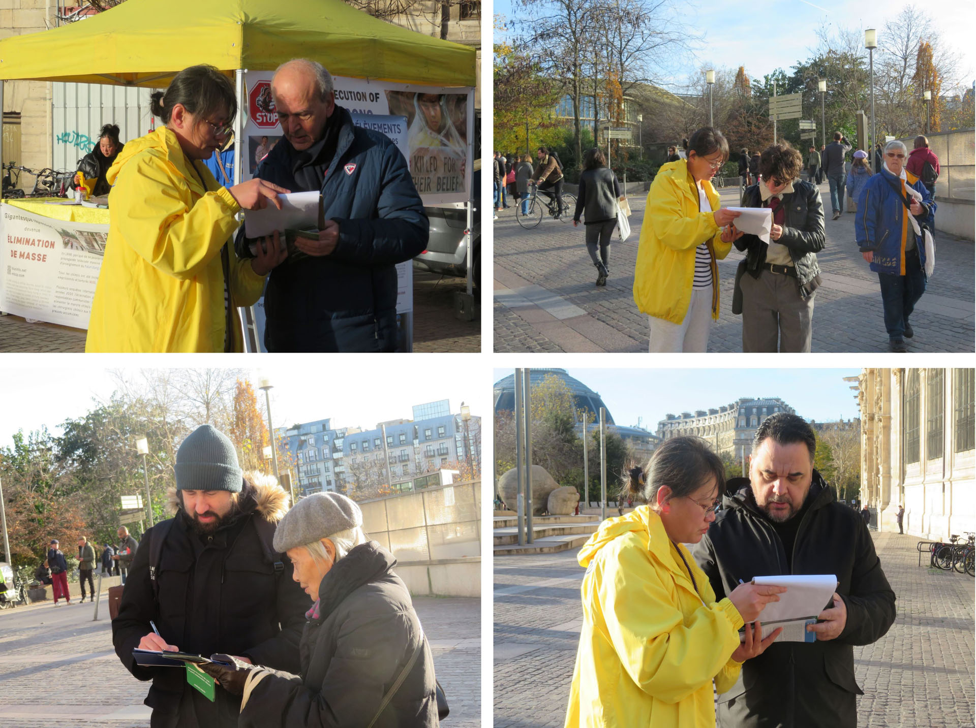 图10~11:很多民众纷纷在请愿书上签名,支持法轮功学员反迫害。