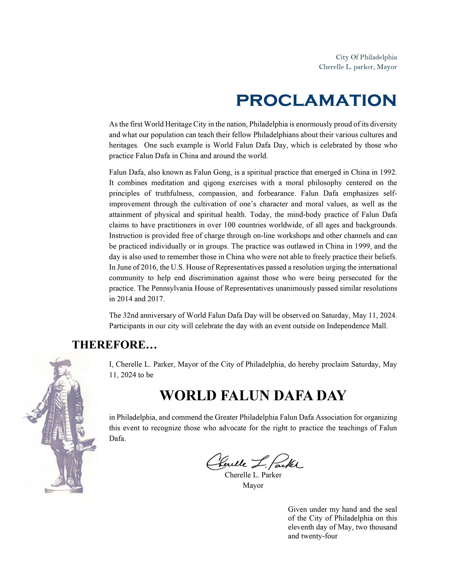 图5:费城市长谢丽尔‧帕克(Cherelle Parker)颁发褒奖状