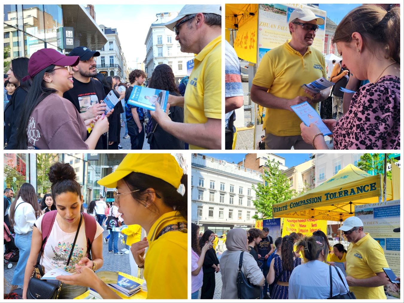 '图6~8:比利时民众和法轮功学员交谈,喜闻法轮大法。'