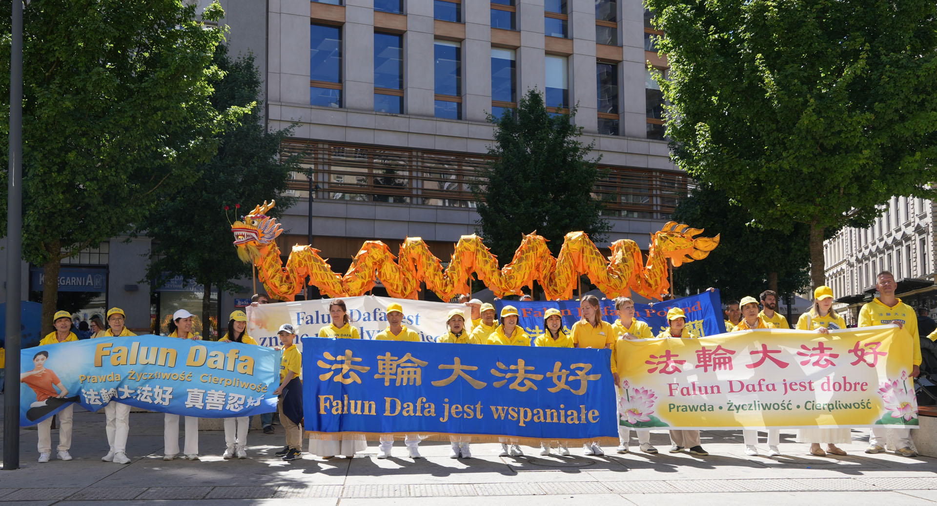 图29:在游行终点,法轮功学员集体和照留念