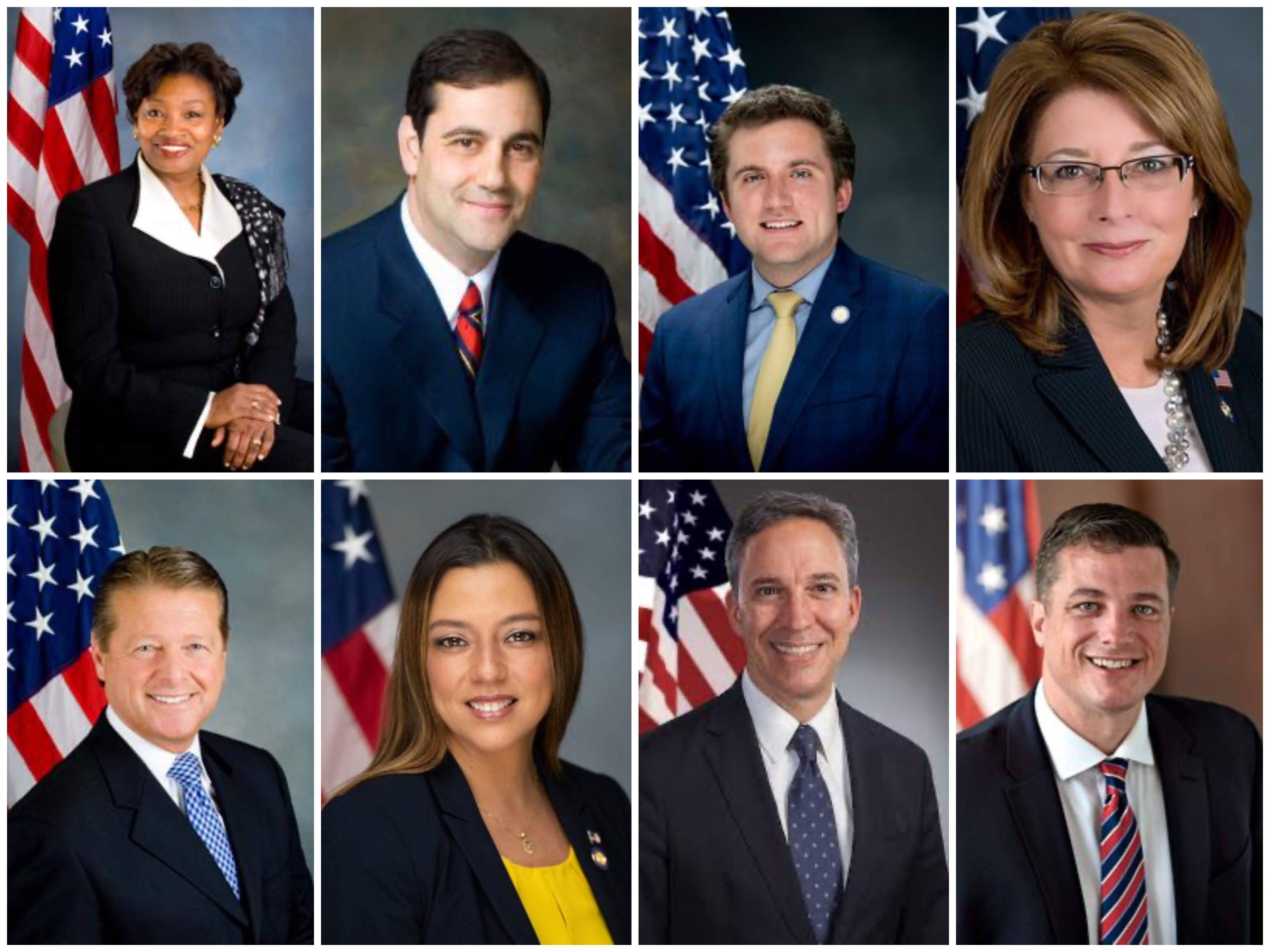 图1:在二零二四年世界法轮大法日到来之际,又有八位纽约州参议员发来褒奖及贺信祝贺法轮大法日。上排左起:第三十五区议员安德烈埃·斯图尔特-考辛斯(Andrea Stewart-Cousins)、第二十四选区共和党议员安德鲁·兰萨(Andrew J.Lanza)、第四十二区州参议员詹姆斯·司库菲斯(James Skoufis)、第五十四选区参议员帕梅拉·赫尔明(Pamela A.Helming)、第六十选区参议员帕特里克·加利文(Patrick M.Gallivan)、第四选区参议员莫妮卡·马丁内斯(Monica R.Martinez)、第七选区州参议员杰克·马丁 (Jack Martins)、第四十三选区州参议员杰克·阿什比(Jake Ashby)