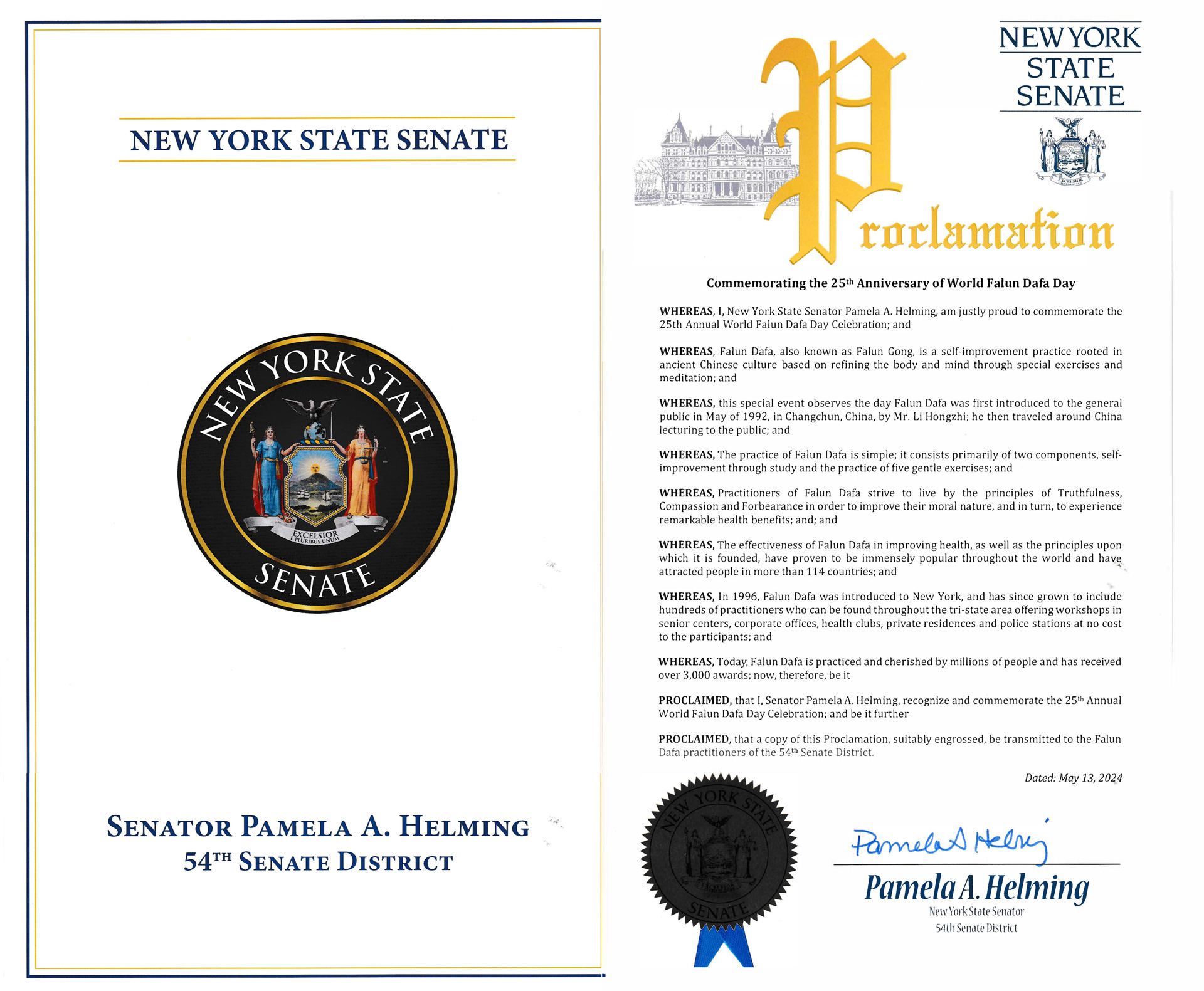 图5:纽约州第五十四选区参议员帕梅拉·赫尔明(Pamela A.Helming)的褒奖令