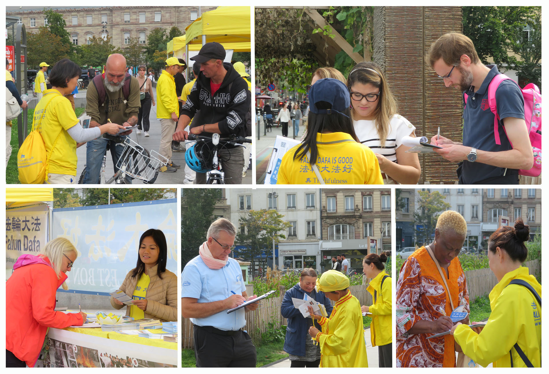 图15:在斯特拉斯堡火车站广场,游人民众纷纷签字,支持法轮功学员反迫害。
