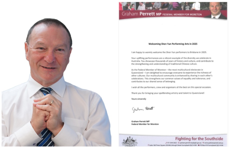 图7:澳洲联邦议员格雷厄姆·佩雷特(Graham Perrett MP)先生的贺信。(明慧网合成)