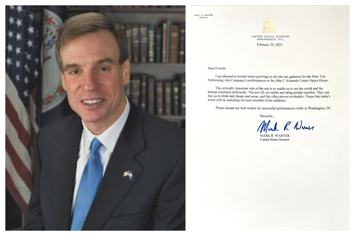 图3:弗吉尼亚州联邦参议员马克·沃纳(Mark Warner)致贺信,欢迎神韵艺术团莅临。(大<span style='max-width:0px!important;margin-left:-4px;color:#eee!important;'>.</span>纪<span style='max-width:0px!important;margin-left:-4px;color:#eee!important;'>.</span>元<span style='max-width:0px!important;margin-left:-4px;color:#eee!important;'>;</span>)