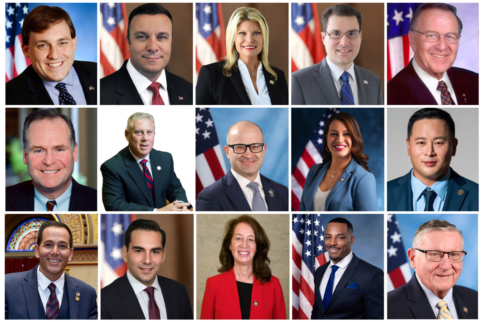 图1:(从上至下,从左至右)第五选区州众议员道格拉斯‧史密斯(Douglas M. Smith)、第九十八选区少数党党鞭卡尔‧布拉本尼克(Karl A. Brabenec)、第二选区州众议员乔迪‧吉格里欧(Jodi Giglio)、第十七选区州众议员约翰‧米库林(John K. Mikulin)、众议员大卫‧麦克唐纳(David G. McDonough)、第八选区州众议员迈克尔‧菲茨帕特里克(Michael J. Fitzpatrick)、第一百零八选区州众议员约翰‧麦克唐纳德三世(John T McDonald III)、第十九选区众议员爱德华‧拉(Edward P. Ra)、第三十九选区州众议员卡塔琳娜‧克鲁兹(Catalina Cruz)、第四十区众议员金兑锡(Ron Kim)、第九选区众议员迈克尔‧杜尔索(Michael Durso)、第七选区州众议员贾瑞特‧甘多尔福(Jarett Gandolfo)、第一百选区众议员保拉‧伊莱恩‧凯(Paula Elaine Kay)、第十八选区州众议员诺亚‧巴勒斯(Noah Burroughs)、第一一七选区州众议员肯-布兰肯布什(Ken Blankenbush)发来褒奖及贺信。