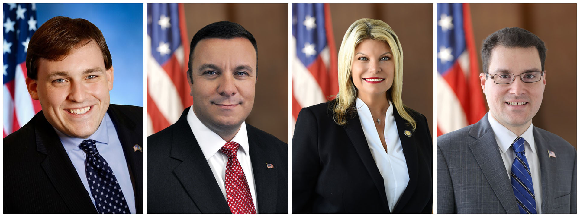 图2:第五选区州众议员道格拉斯‧史密斯(Douglas M. Smith)、第九十八选区少数党党鞭卡尔‧布拉本尼克(Karl A. Brabenec)、第二选区州众议员乔迪‧吉格里欧(Jodi Giglio)和第十七选区州众议员约翰‧米库林(John K. Mikulin)