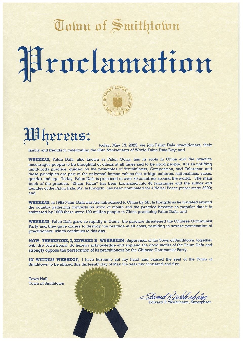 '图13:史密斯敦镇镇长与镇委会褒奖令'