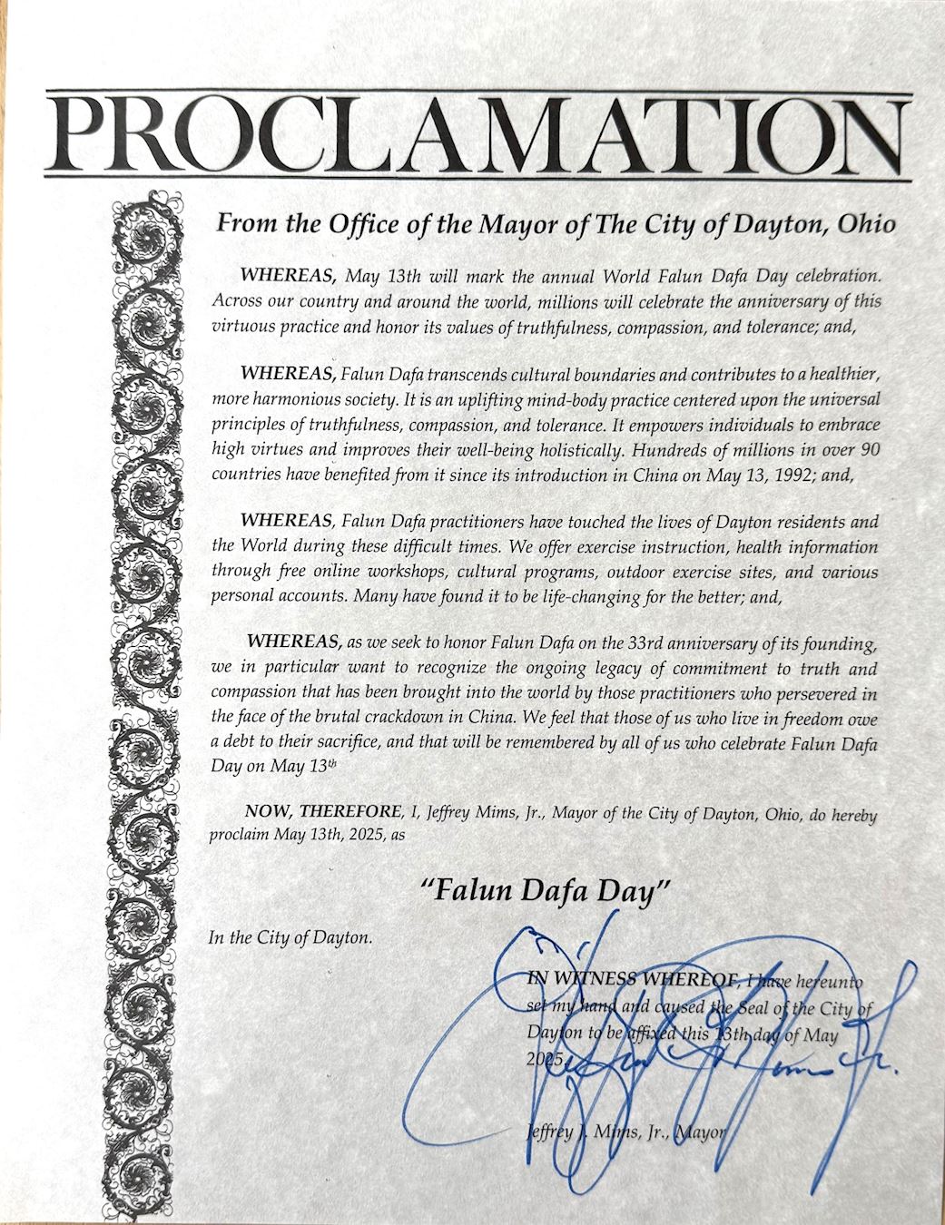 '图4:代顿市市长褒奖令'