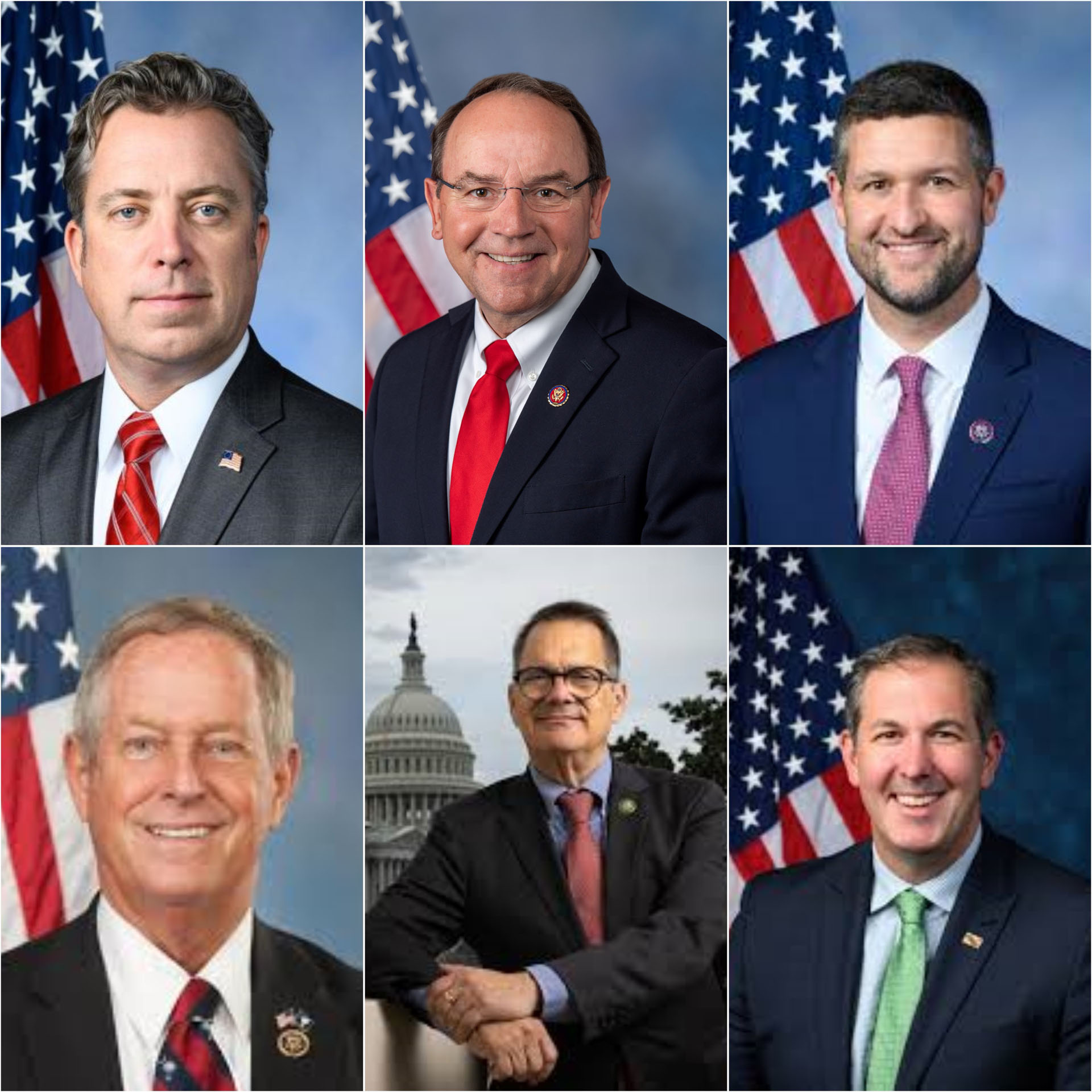 图4:美国国会众议院两党议员支持《法轮功保护法案》。图从左至右,从上至下为:田纳西州共和党联邦众议员安迪‧奥格尔斯(Andy Ogles);威斯康辛州共和党联邦众议员汤姆‧蒂芙尼(Tom Tiffany);纽约州民主党联邦众议员帕特·瑞安(Pat Ryan);南卡罗莱纳州共和党联邦众议员乔·威尔逊(Joe Wilson);佛罗里达州共和党联邦众议员格斯·比利拉基斯(Gus Bilirakis);马里兰州民主党联邦众议员约翰‧奥尔瑟夫斯基(John A. Olszewski Jr.)。