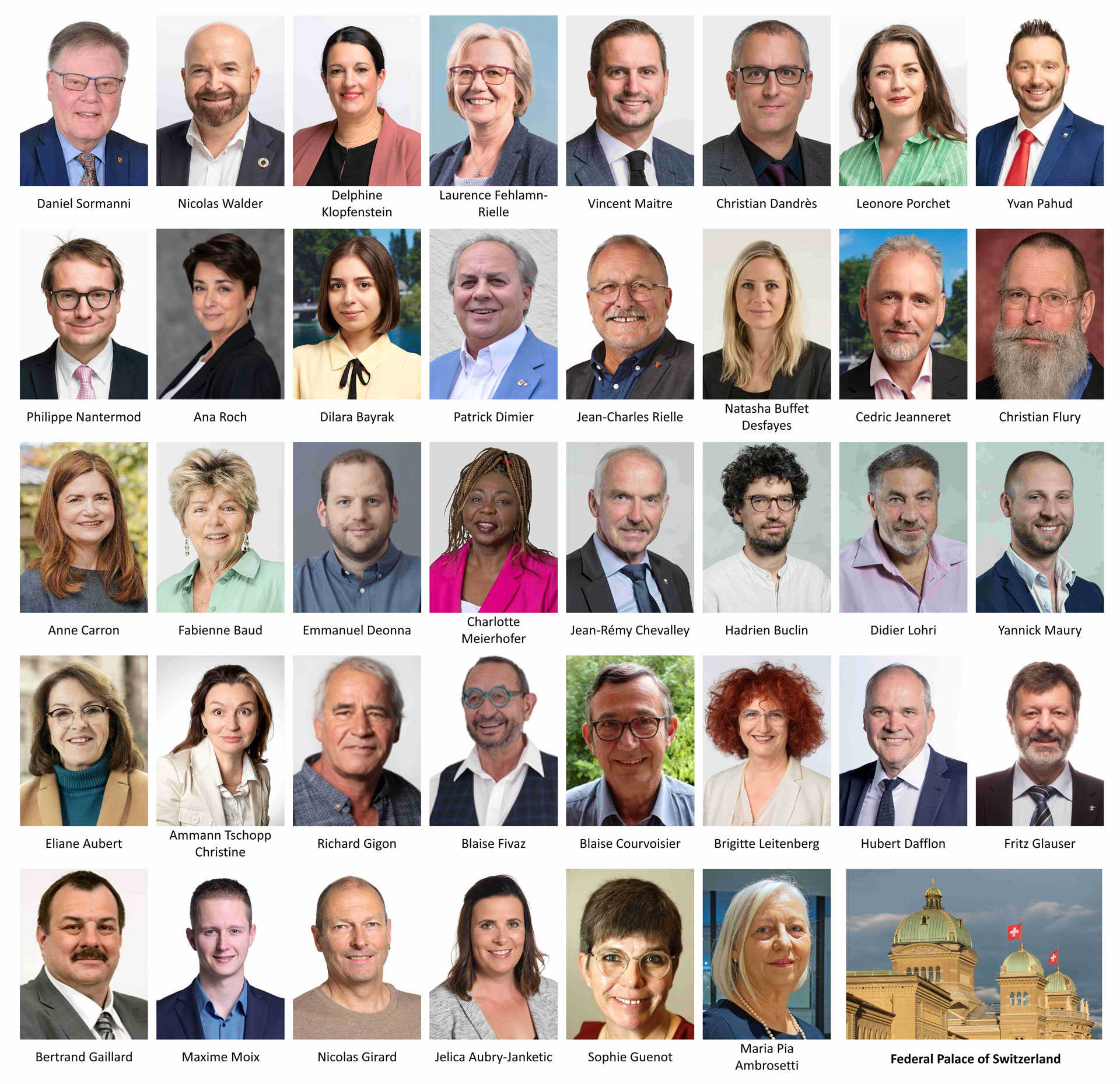 图1:瑞士三十八位议员支持法轮功学员坚持信仰反迫害(从左到右)