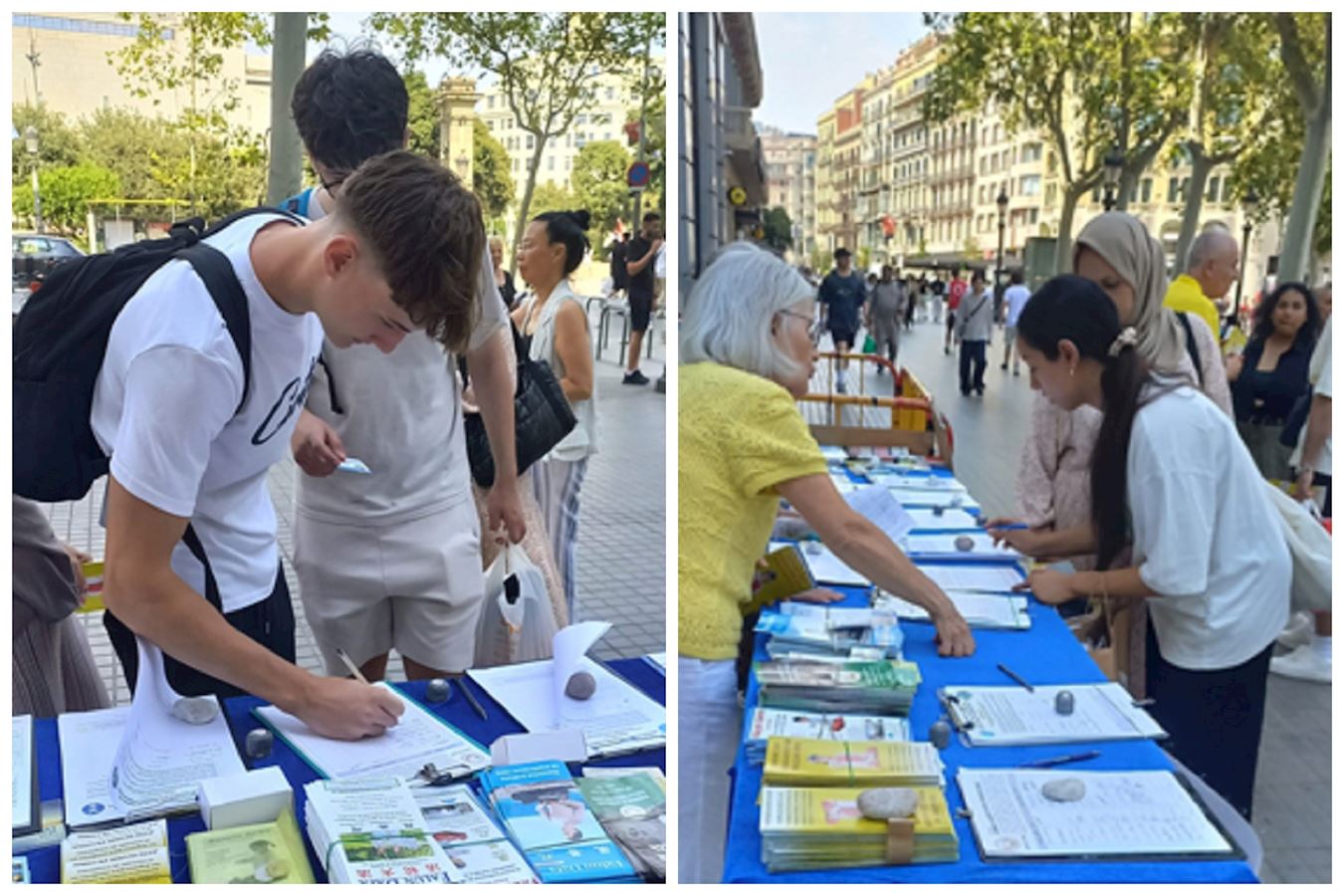 '图7~10:巴塞罗那卡达卢西亚广场,民众签名支持法轮功。'