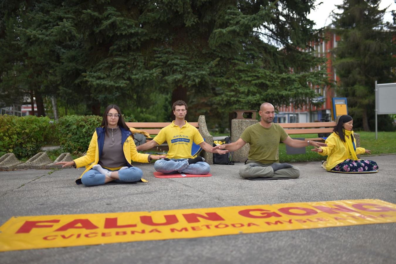 '图3~5:二零二五年七月二十九日,法轮功学员在多尔尼·库宾举办征签和讲真相活动。'