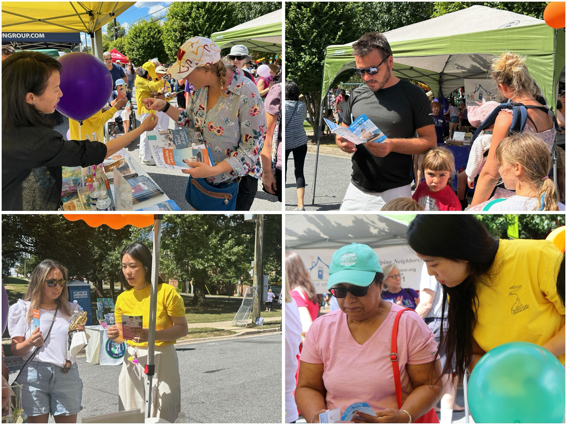 图9:人们阅读法轮功真相传单。