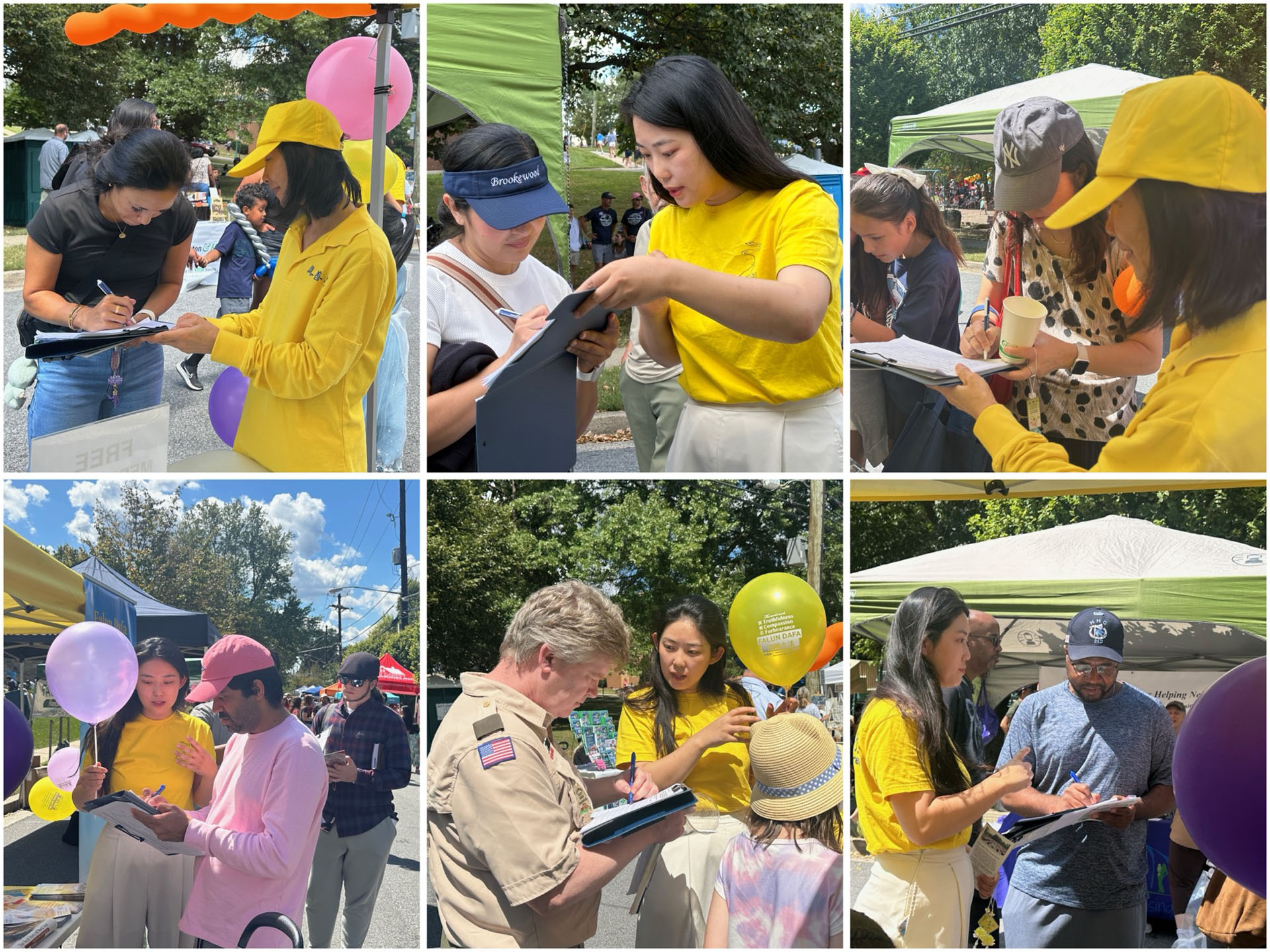 图10~11:了解了真相的人们在呼吁美国政府制止中共迫害法轮功的请愿书上签名。