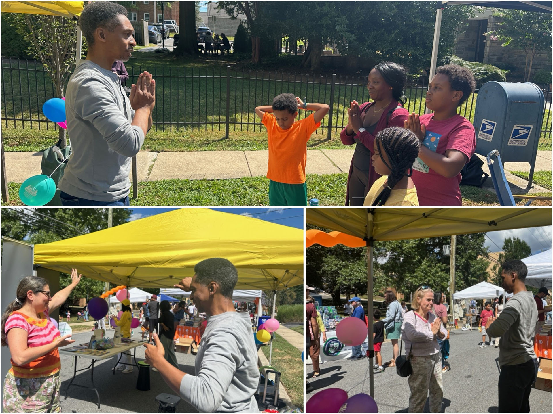 图12:人们在活动现场学炼法轮功。